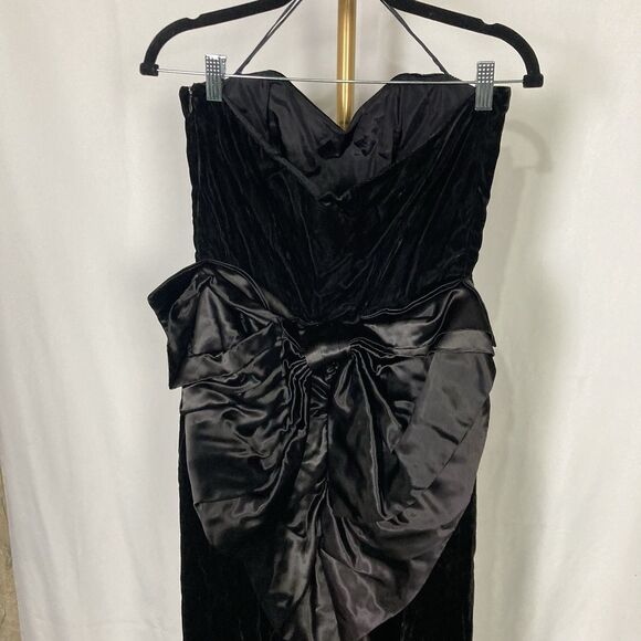 1980s TADASKI *12* Black Velvet Tube Midi Dress Satin Bow Saks Fifth Avenue Vtg - Picture 11 of 12